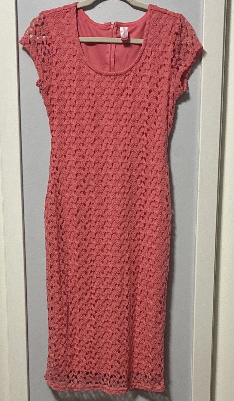 No Boundaries Coral Pink Lace Shift Dress Cap Sleeve Lined Size M(7-9)
